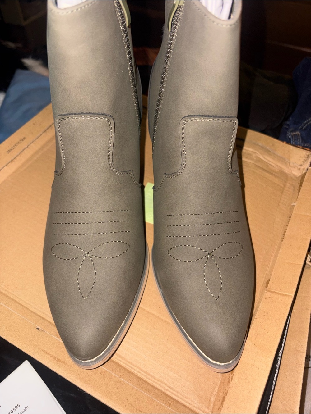 Amazon Olive Green Pointed Toe Ankle Booties